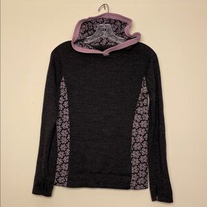 100% Merino Wool Black & Pink Patterned pullover hoodie sweater front zip pouch